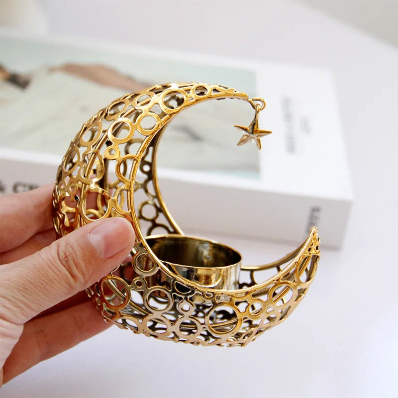 Luxury Crescent Moon & Star Metal Candle Holder