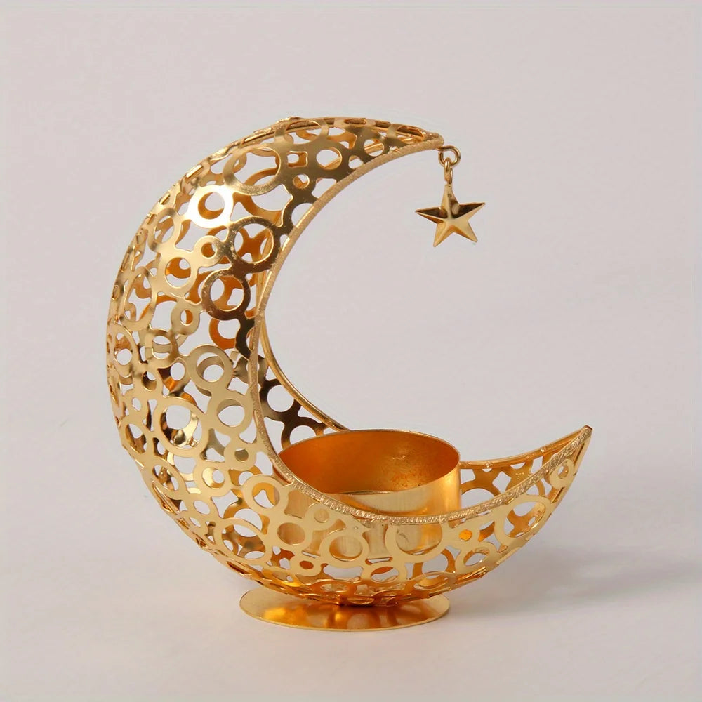 Luxury Crescent Moon & Star Metal Candle Holder