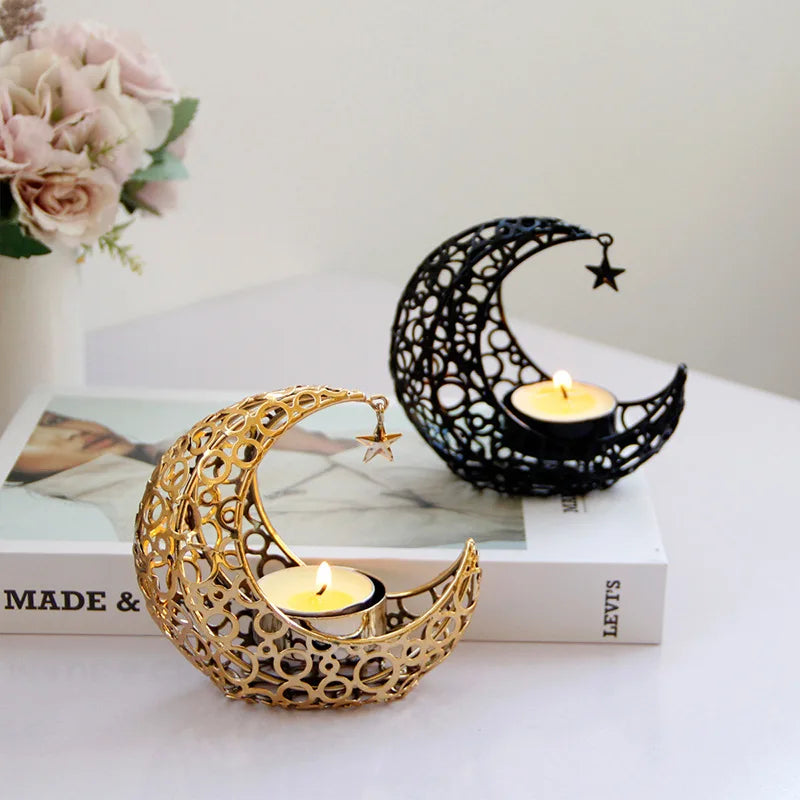 Luxury Crescent Moon & Star Metal Candle Holder