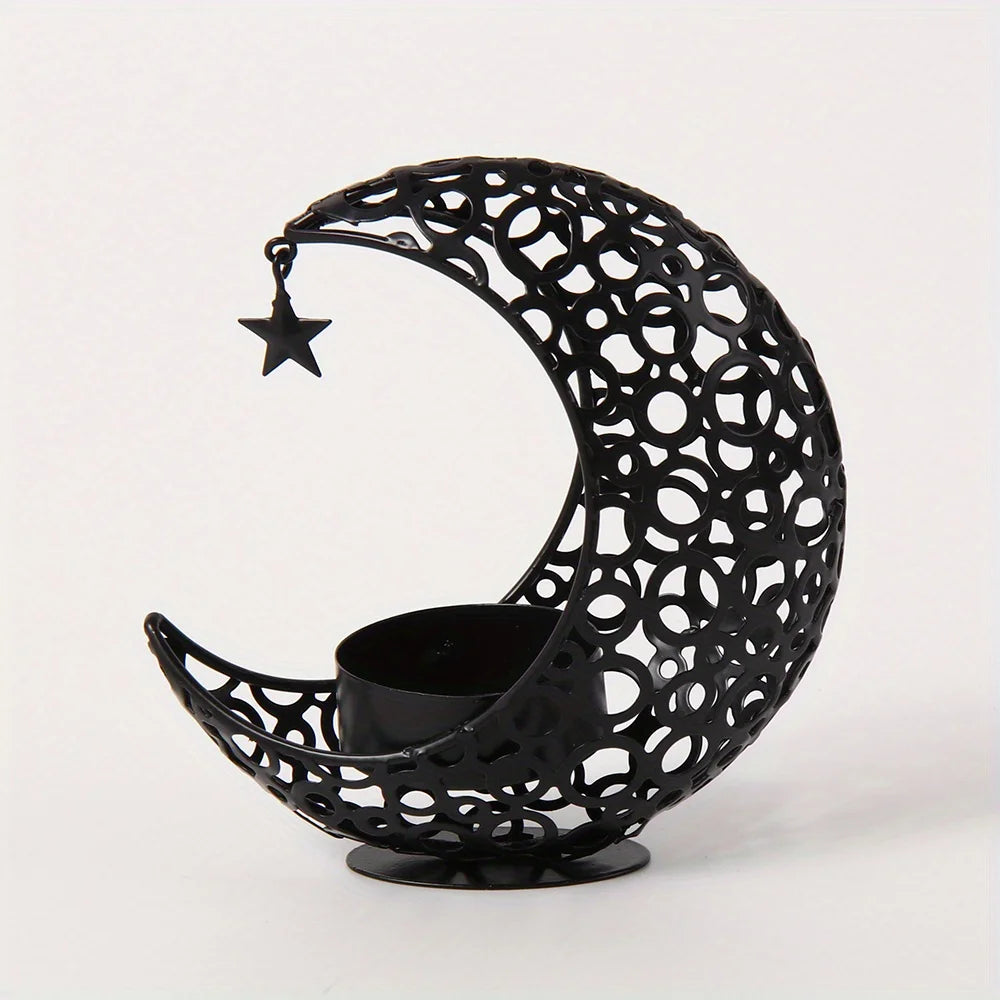 Luxury Crescent Moon & Star Metal Candle Holder